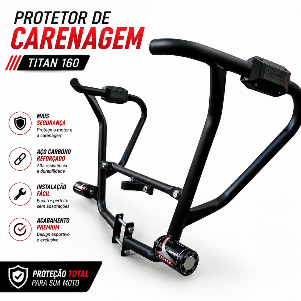 Protetor De Carenagem Titan 160/Fan 160 2025/2026 Fibra Aço  Carbono Com Slider Fixo