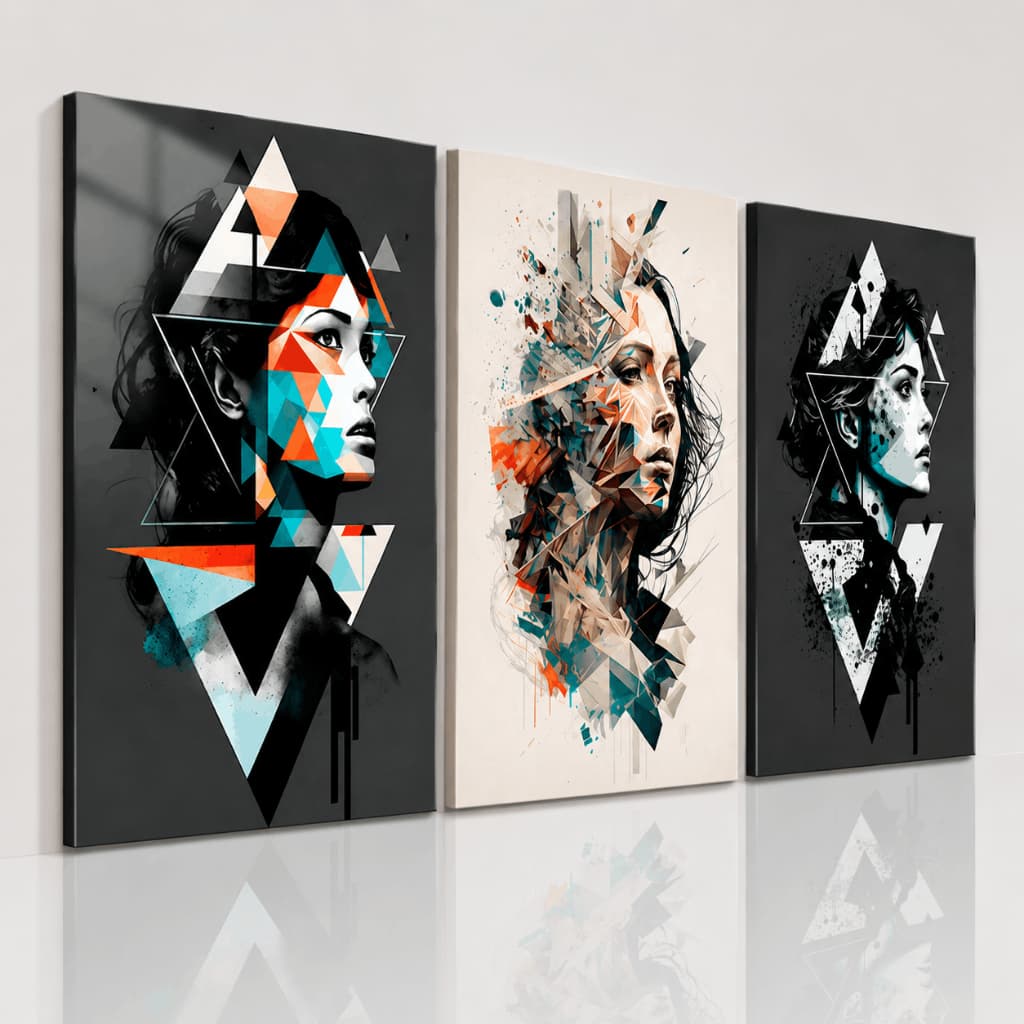 Kit 3 Quadros Decorativos Geométricos Cubista Mulher Moderna sala escritório