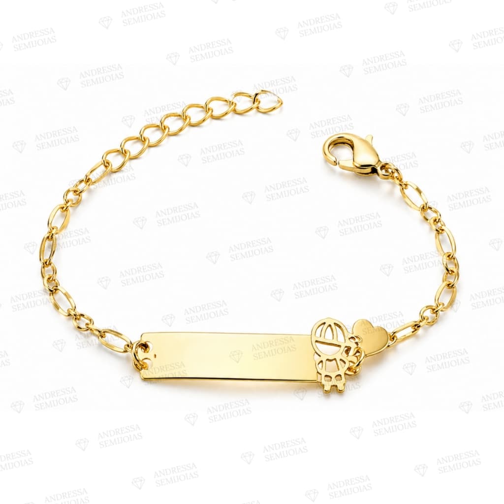 Pulseira Infantil Chapa Gravação Nome Bebe Folhado Ouro 18k Menino