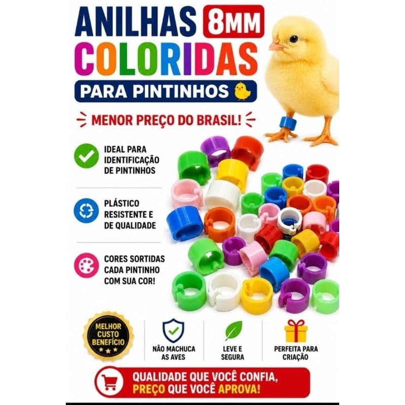 Anilhas 8mm coloridas 10 cores sortidas Pct com 100 UND.