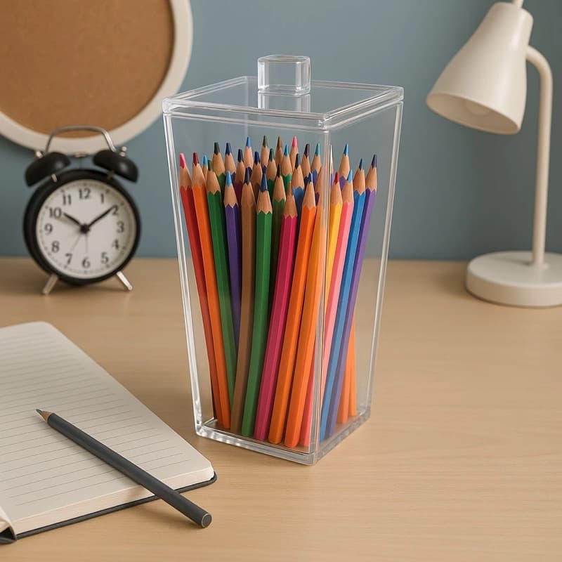 Caixa Organizadora De Acrílico 5,5cm x 5,5cm Com Tampa Porta Escova de Dente e Pasta