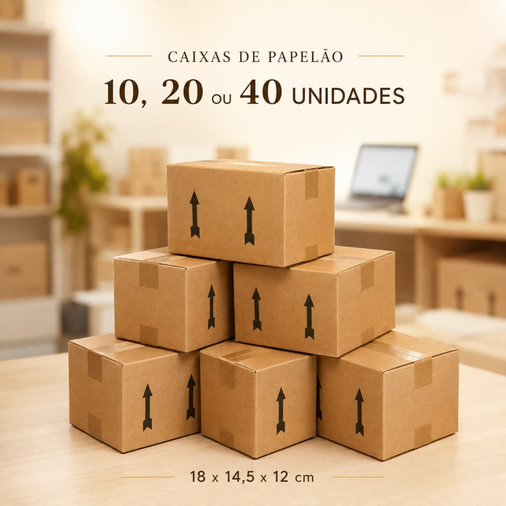 Kit Caixas de Papelão Para Envios E-commerce Correios Multiuso 18 x 14,5 x 12 cm Kit com 10, 20 ou 40 Unidades