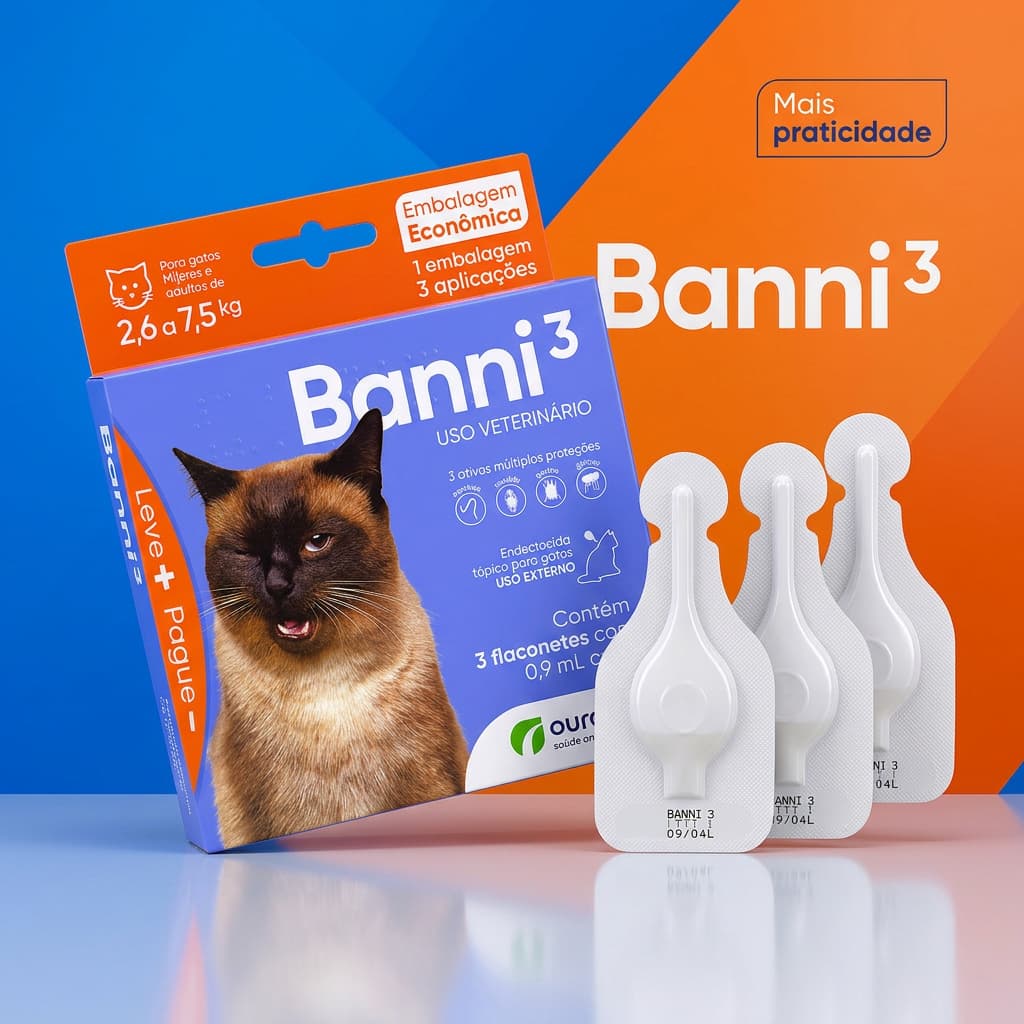 Antipulgas Vermifugo Para Gatos Banni C/ 3 Flaconetes Liquido Uso Externo