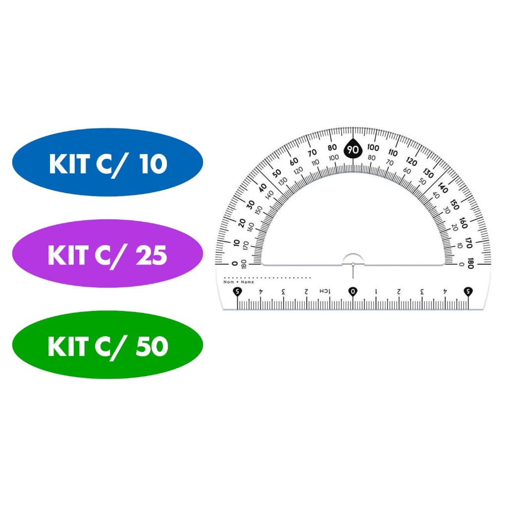 Kit Transferidor Acrílico 180°, 10 Cm De Diâmetro papelaria para revenda