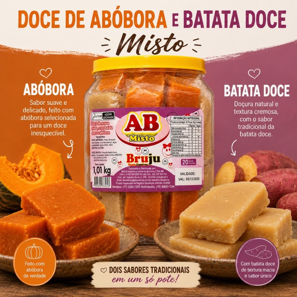 Doce Misto de Abóbora e Batata Doce  Bruju - Pote 1,1kg