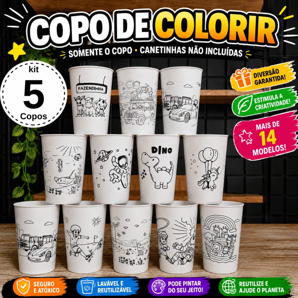 Lembrancinha de Aniversário Infantil Kit 5 Copos Personalizado Para Lembrança de Aniversário Criança