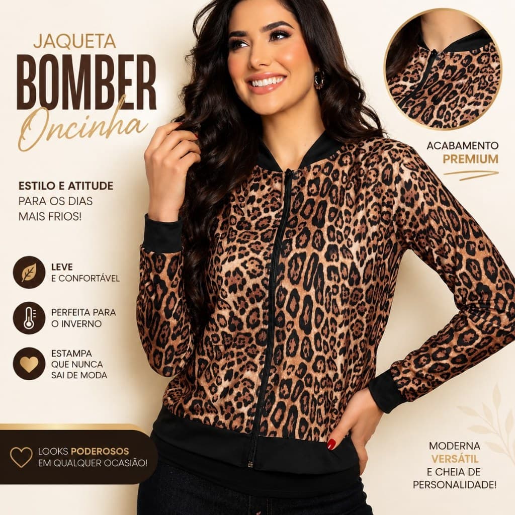 Jaqueta bomber manga longa feminina inverno Oncinha