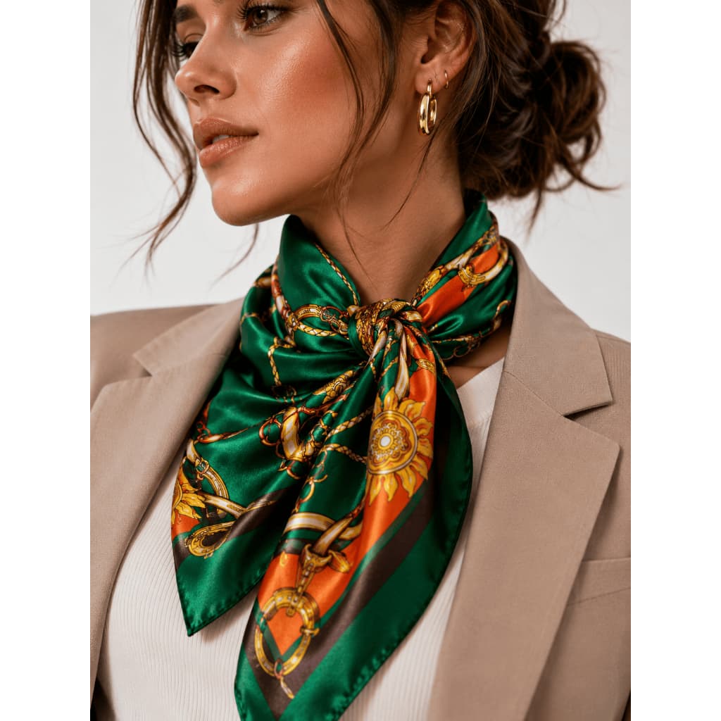 Lenço Cetim Feminino 90x90 Luxo Estilo Parisiense Elegante Moda Atual Chic Para Pescoço Cabeça Bolsa praia verão encharp