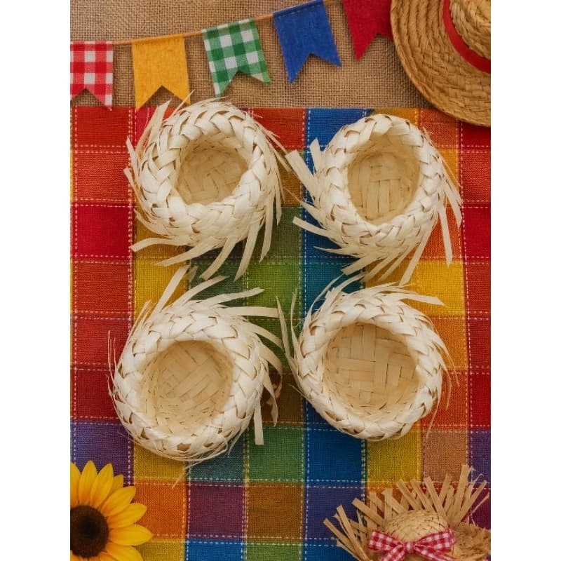 kit 20 Chapéu de Palha Boneca Miniatura Mini Chapéu para Tiara, Festa Junina