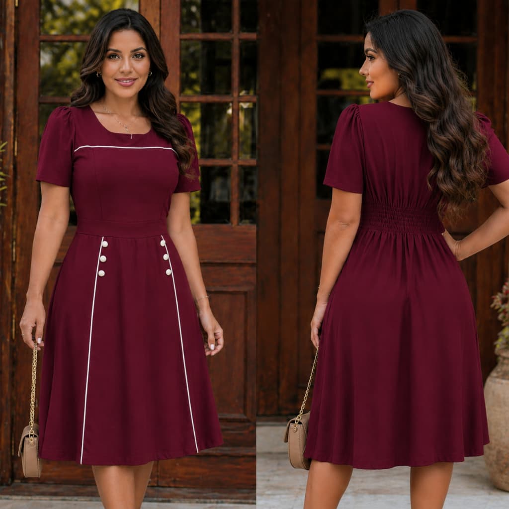 vestido midi feminino tecido marrante elegante e casual