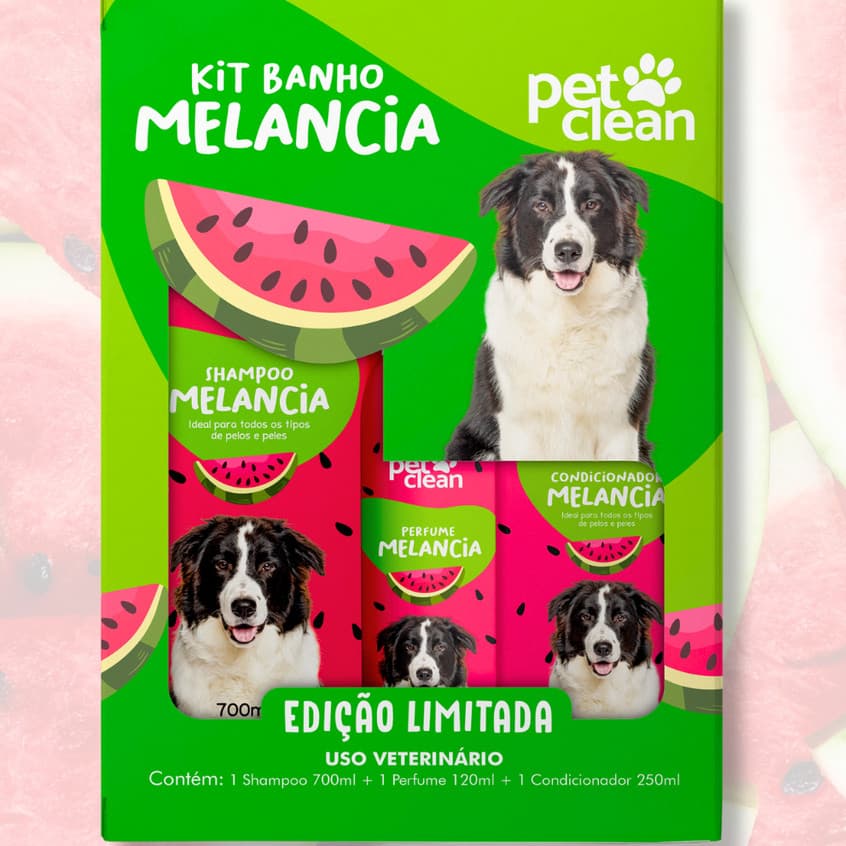 Kit Banho Pet Shop Shampoo Condicionador e Perfume para Cachorro e Gato Melancia Pet Clean