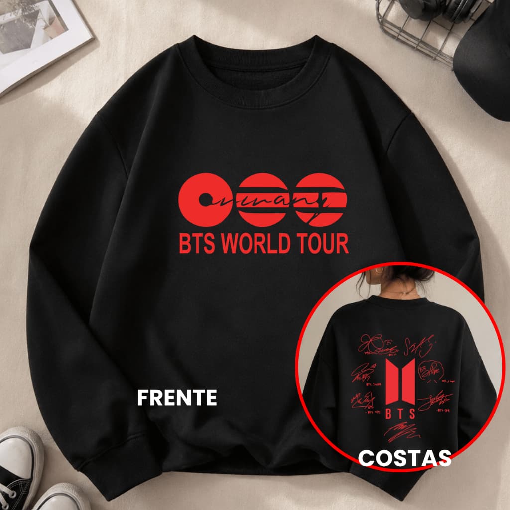 Blusa de Frio Grosso Quente Oversized Bts World Tour Lançamento Album Grupo Kpop Coreano Autografos