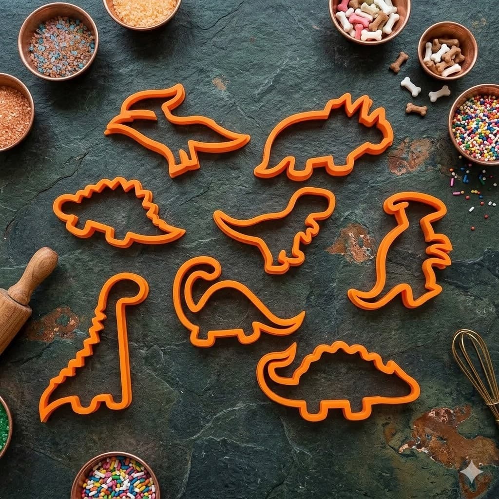 Kit 8 Cortadores de Biscoito Dinossauro Moldes Dino Confeitaria Infantil PLA Sustentável Biodegradável Festa Cozinha