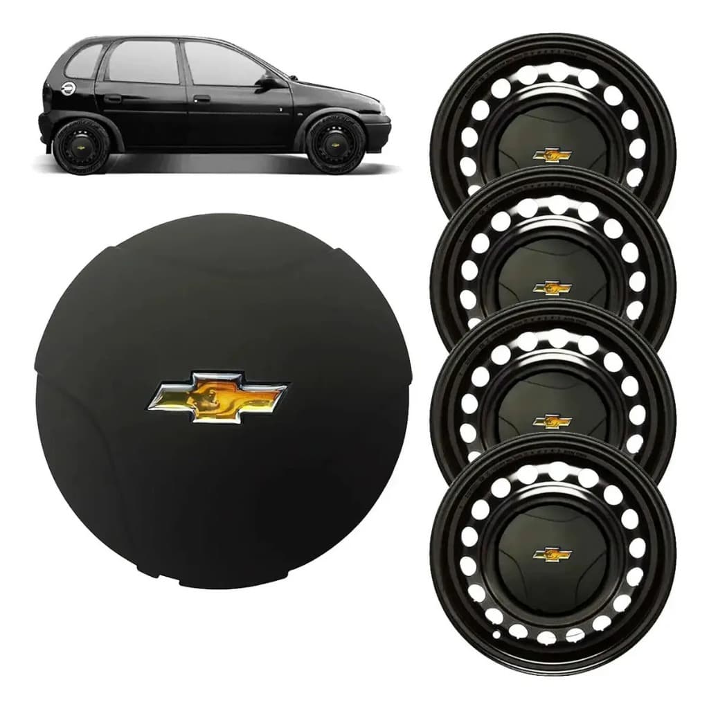 Kit 4 Calota Gm Corsa Wind Sedan Central Miolo De Roda Preto