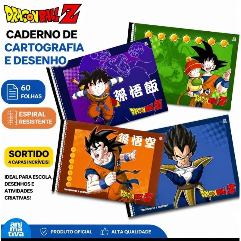 Caderno de Cartografia e Desenho Dragon Ball Z 60 Folhas - Sortido