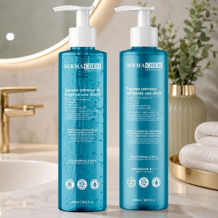 kit Skincare Dermachem Espuma Limpeza + Espuma Esfoliante Aloe Vera Pro Vitamina B5 240ml