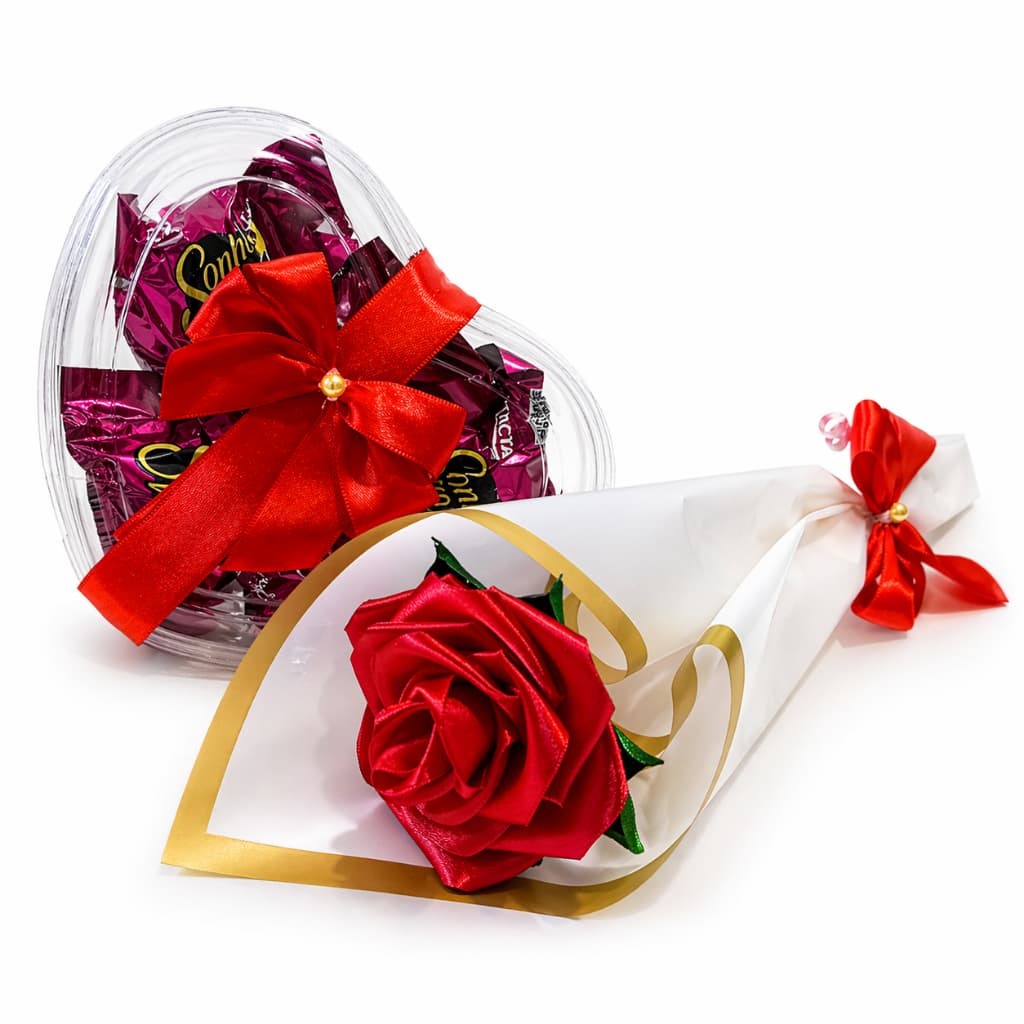 Kit Presente Rosa Vermelha Eterna com Chocolates Surpresa Romântica Aniversário Namorada Esposa