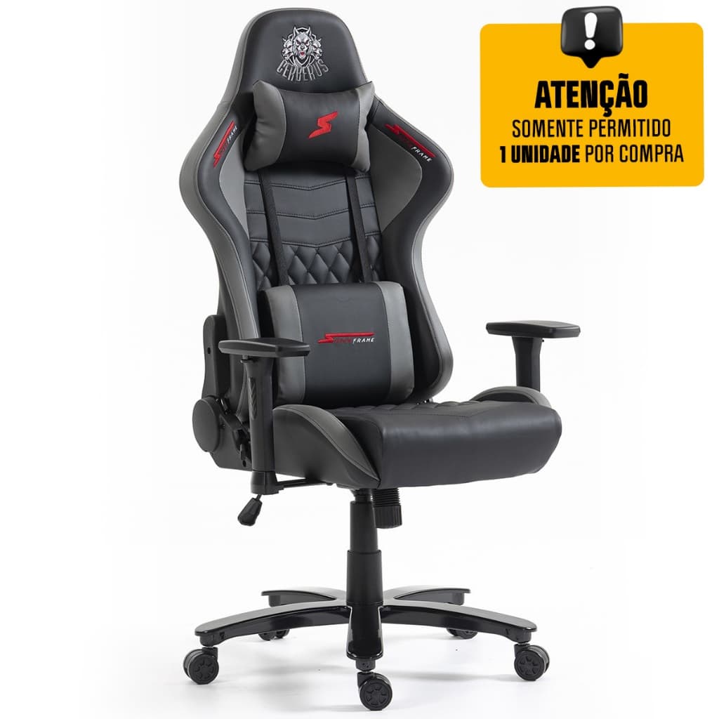 Cadeira Gamer SuperFrame Cerberus, Reclinável, 3D, Preto e Cinza, SF-CH-CBR3DBGL