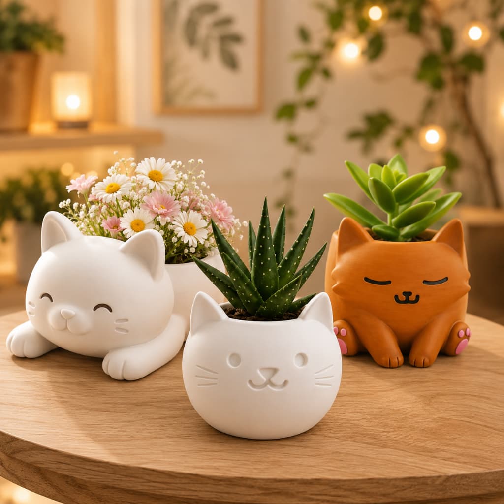 Vaso Decorativo de Gato e Cachorro Fofo para Suculentas e Plantas | Decoração Cute