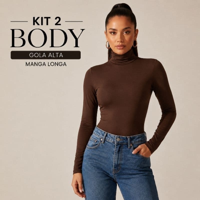 Kit 2 BODY FEMININO SUPLEX MANGA LONGA CACHARREL GOLA ALTA  PREMIUM