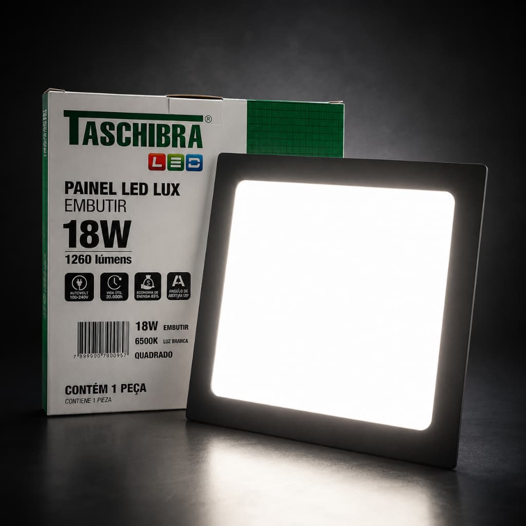Painel Led Plafon Embutir 18w Luz Branca Luminaria Quadrada 100-240v Preto