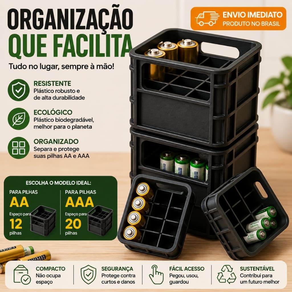 kit Organizador De Pilhas Palito AAA + AA Suporte Para Pilha Aa