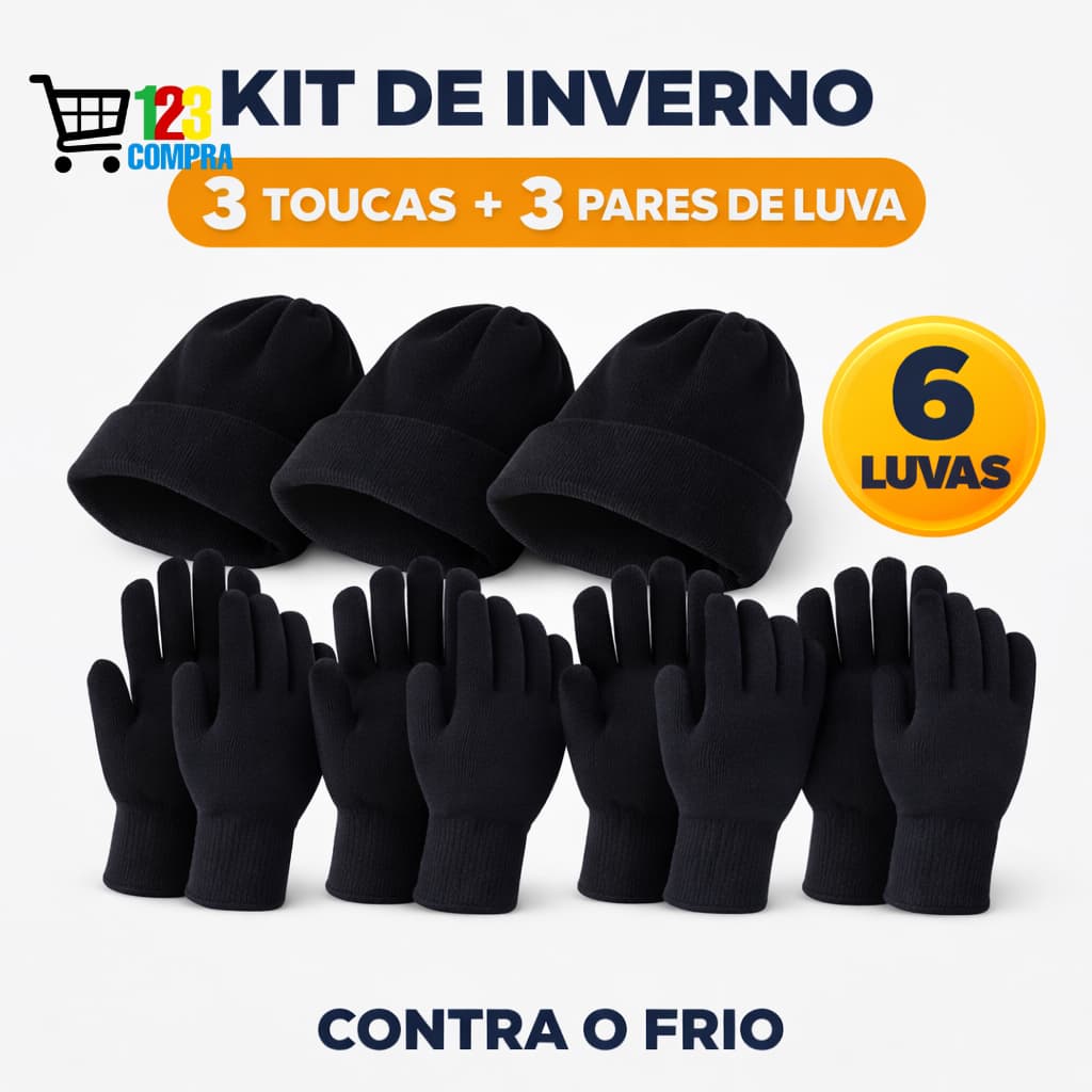 Kit de Inverno Completo Unissex – 3 Toucas + 3 Pares de Luvas