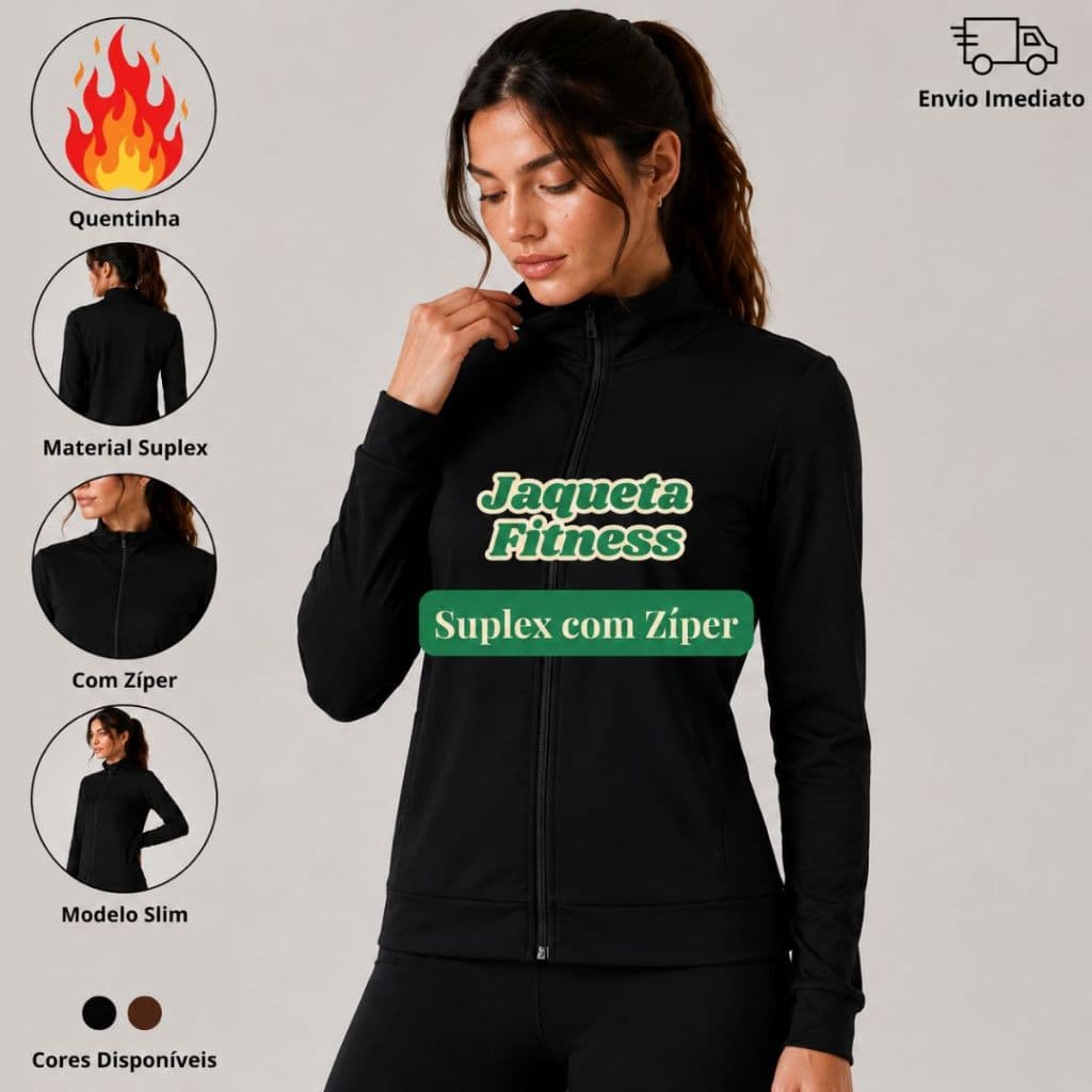 Jaqueta Feminina Academia Casaco Feminino Inverno Suplex Fitness Gola Media Slim