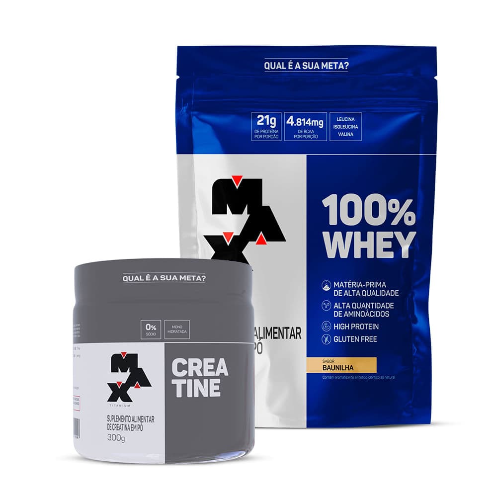 Kit Whey Protein 100% Concentrado Refil  + Creatina 300g Max Titanium