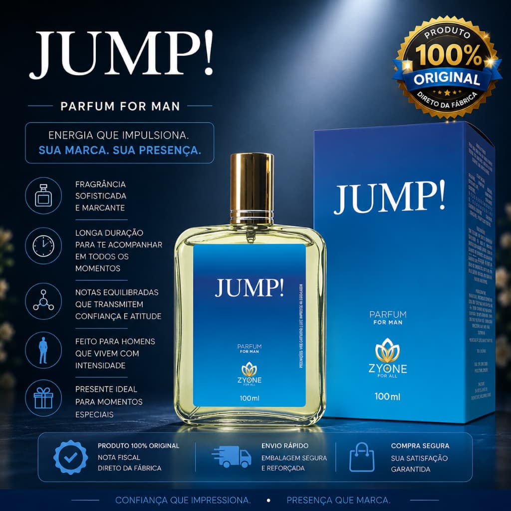 Jump! Zyone Cosméticos Masculino Parfum 100ml Alta Fixação 25% Essência Premium