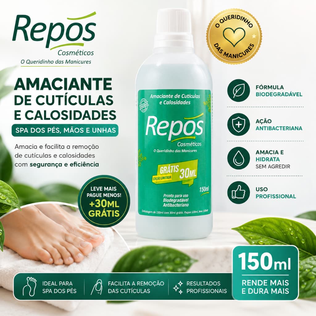 Amaciante de Cutículas e Calosidades Repós 150ml Spa Dos Pés Mãos Unhas Uso Profissional