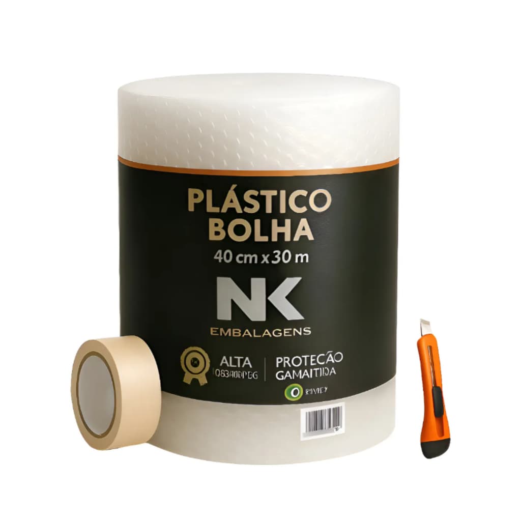 Plastico Bolha - Bobina 40 Cm X 30 Metros + Fita + Estilete