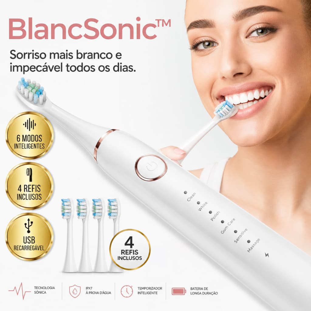 ABS escova elétrica sônica 4 refis 6 modos rosa
