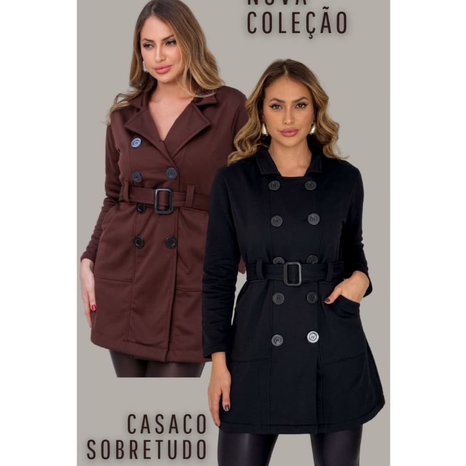 Casaco Sobretudo Feminino de Moletom - Casaco com Cinto Moda Outono Inverno  Casaco de Frio Elegante