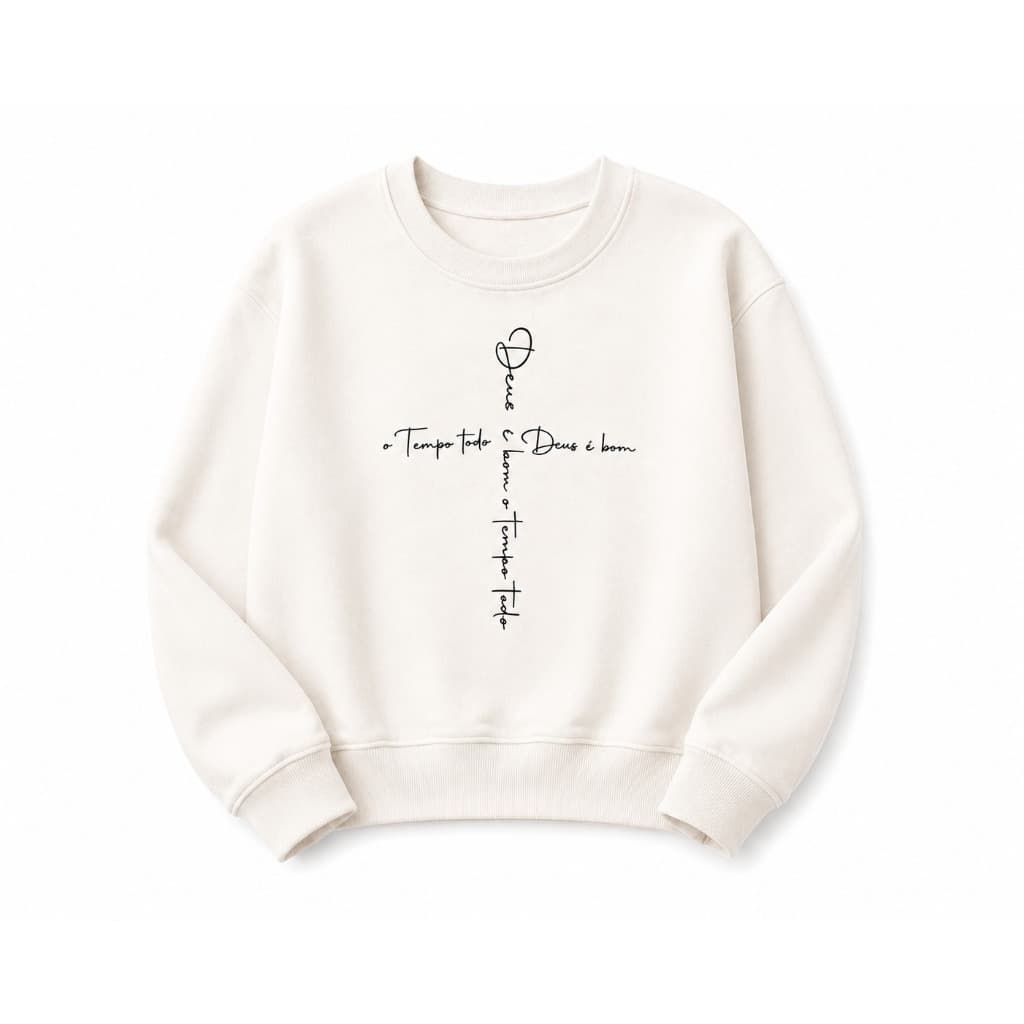 Moletom Cristão Minimalista Deus é Bom Preto e Branco