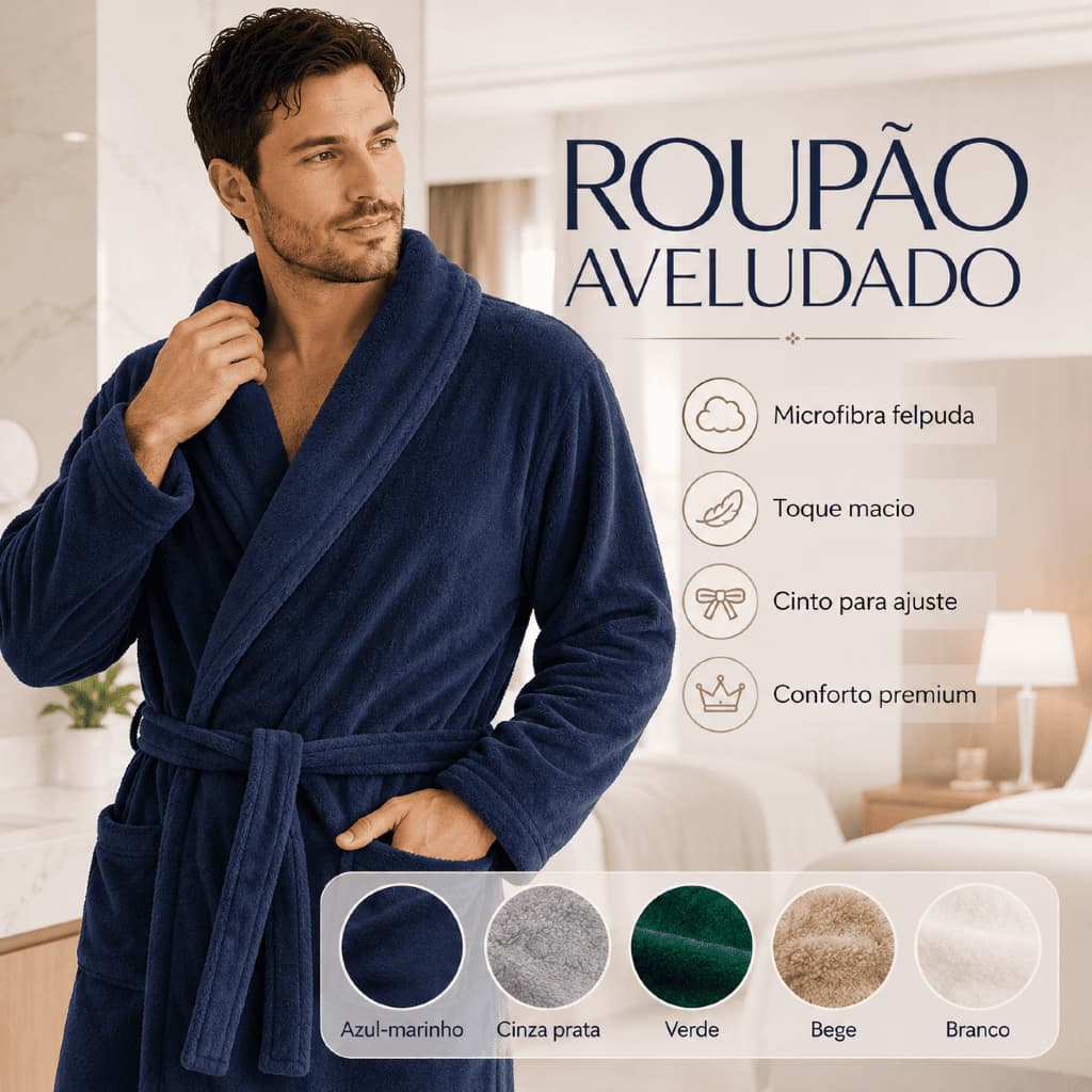 Roupão Microfibra Masculino Quentinho Inverno Home Office Pós-Banho Macio