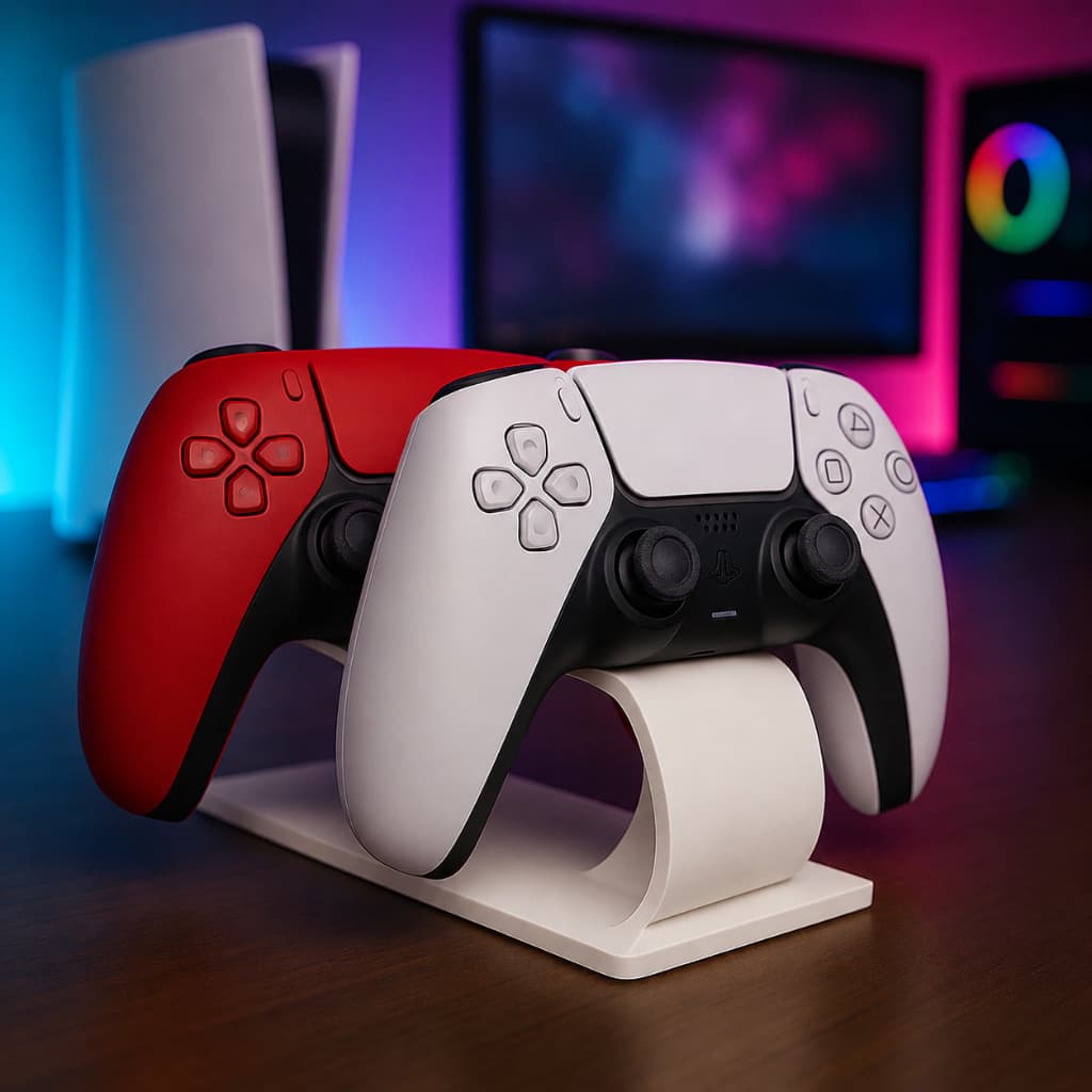 Suporte Duplo para Controle PS5 PS4 e Xbox Series X/S Modelo Economico Branco e Preto