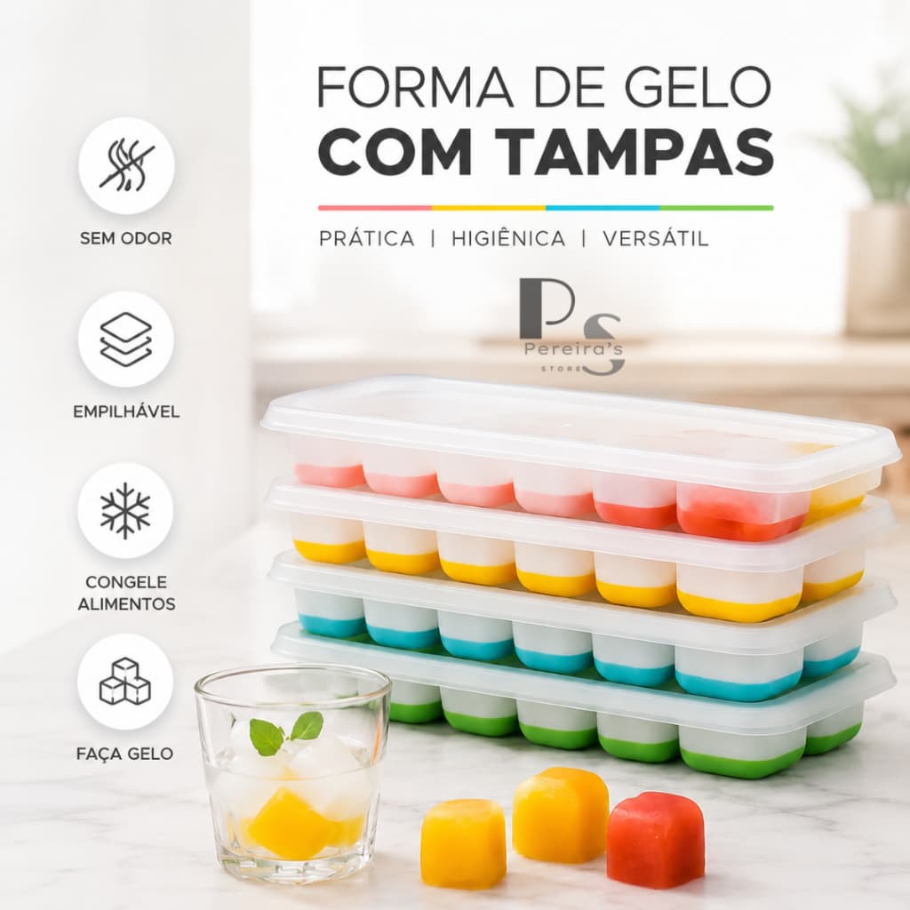 Formas de Gelo Silicone Com Tampa Rígida e Flexível Cubo de Gelo congelar papinha bebe comida forminha comidinha introdu