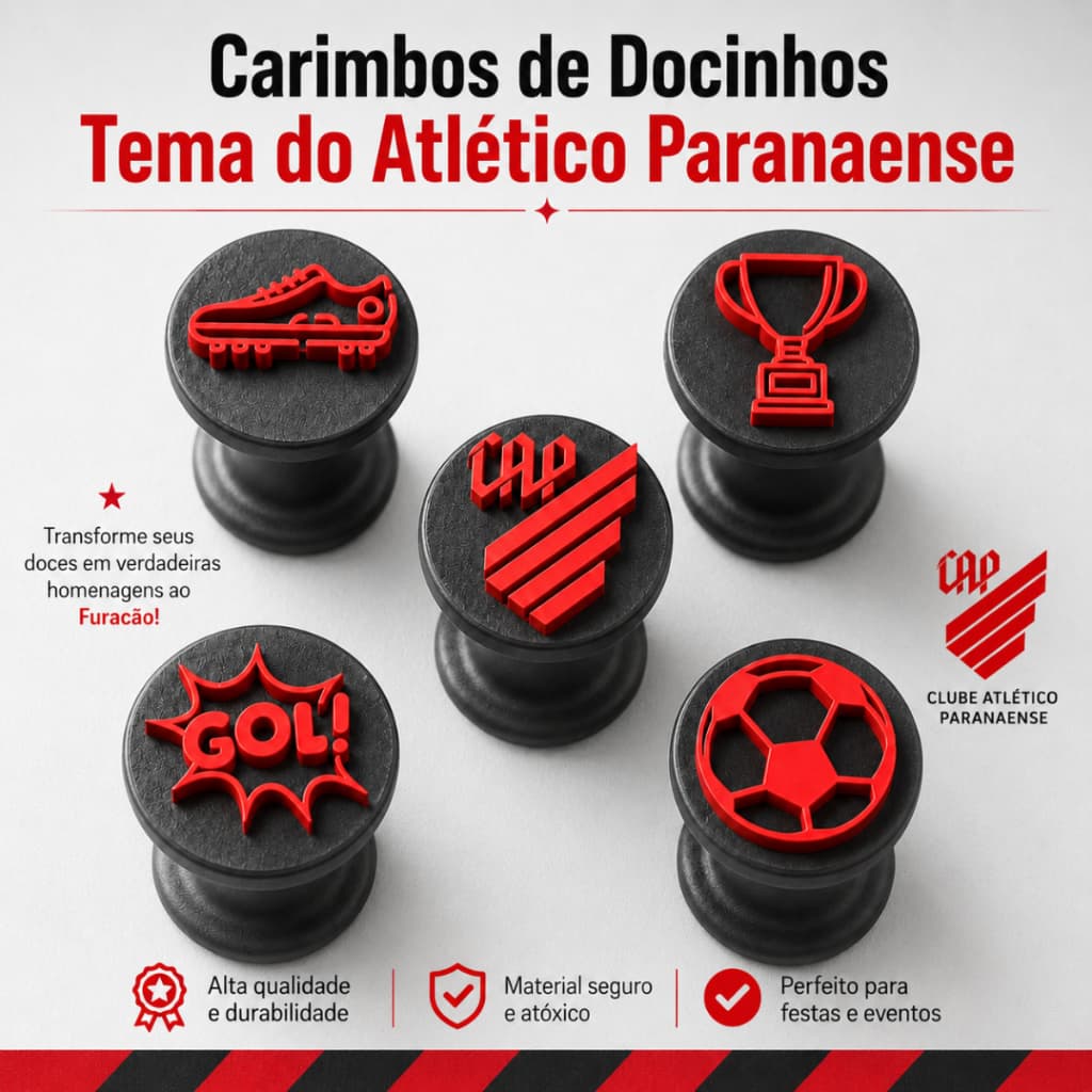 Kit 5 Carimbos Atletico Paranaense Para Docinho Tema Futebol Personalize Doces Confeitaria Profissional