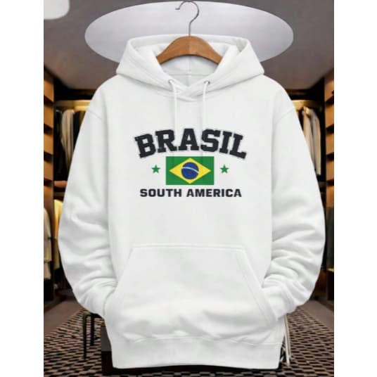 Casaco Moletom Brasil 2026 Esportivo Unissex Flanelado Tendência Envio Rápido Ajustável Canguru