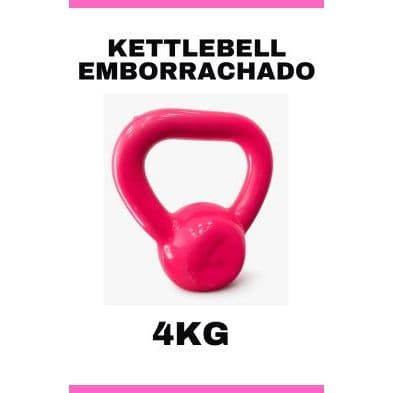 Kettlebell Emborrachado Rosa 4Kg –Peso para Academia Treino em Casa e Musculação Cross Fit Funcional