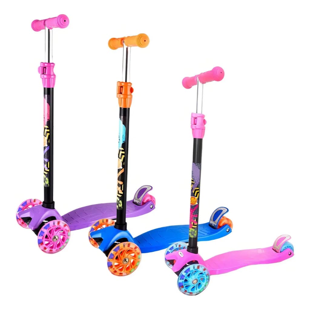PATINETE AZUL OU ROSA COM LED, 3 RODAS, ALTURA AJUSTÁVEL DM TOYS RADICAL NEW PLUS