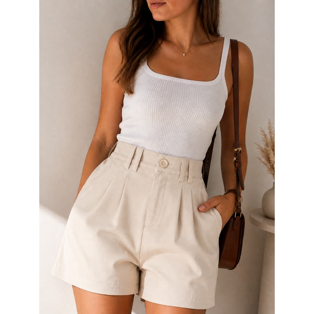 Short Alfaiataria Feminino Cintura Alta Elegante Premium Social Casual Zilli Style