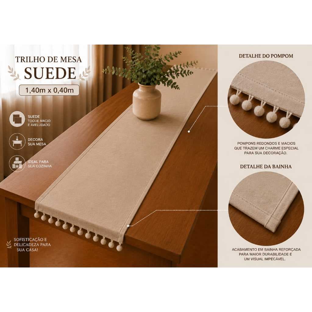 Caminho De Mesa De Cozinha 1,40x0,40 Pompom Decorativa Premium