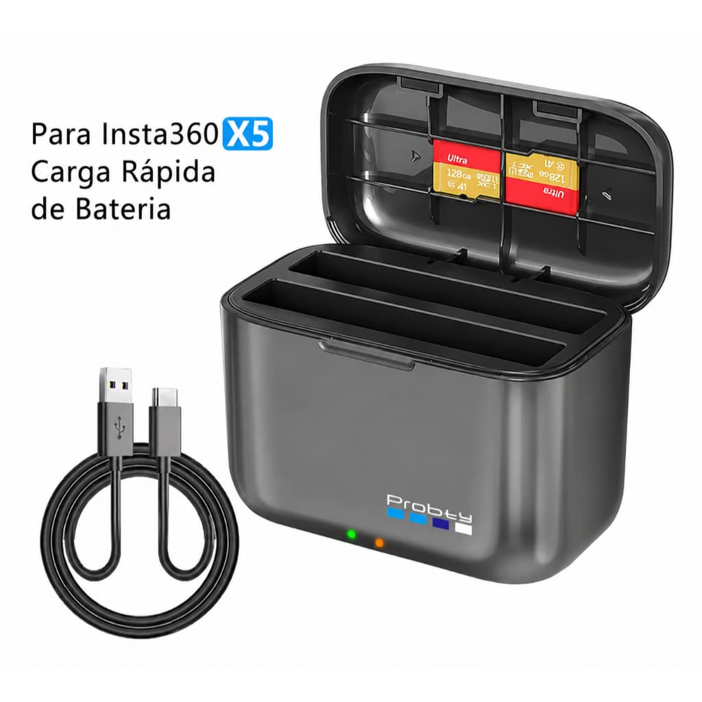 Carregador tipo HUB Duplo Probty Original 2 Baterias Para Insta360 X5