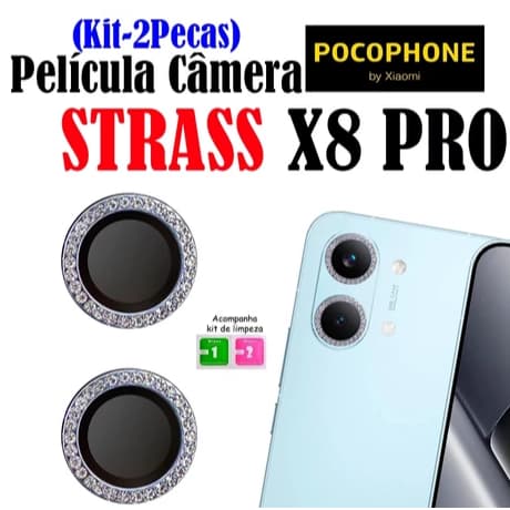 Kit 2* Unidades Película Câmera Strass Redmi Poco X8 PRO Protetora Lente Brilhante Diamante Anti Risco