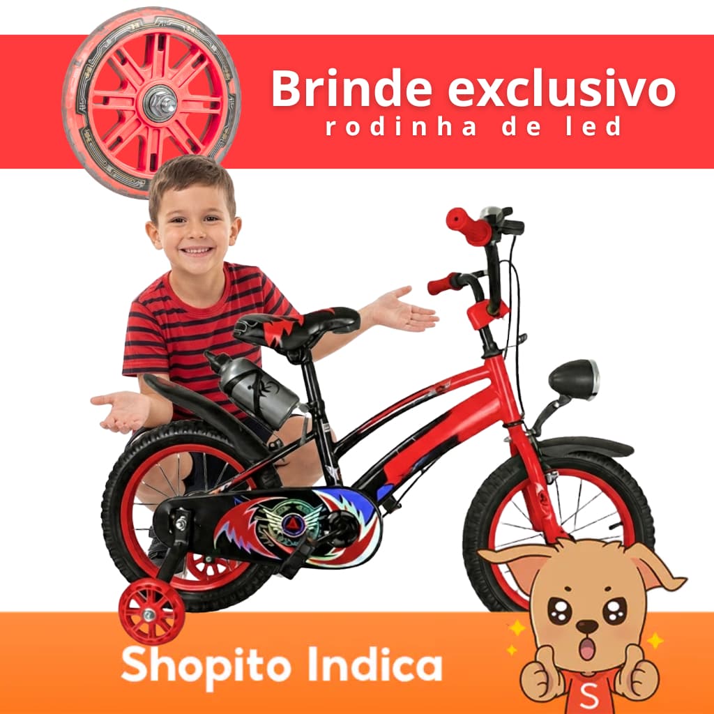 Bicicleta Infantil Aro 14 Old School Vermelha 3 a 7 Anos LED + Pneu Grosso + Farol + Rodinhas + Freio V-Brake Completa