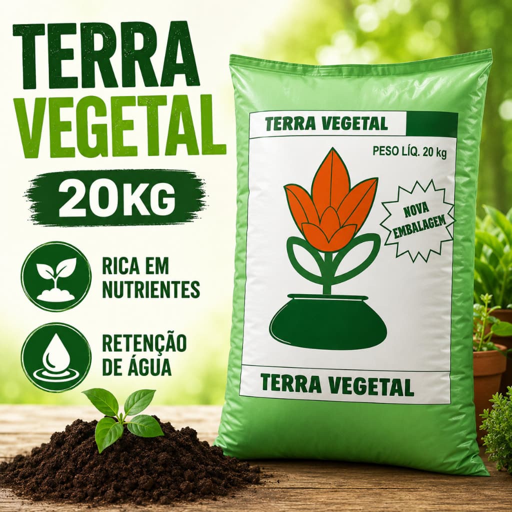 Terra Vegetal 20kg Adubada Solo Rico Nutrientes Vasos Jardins Hortas Plantas Fortes