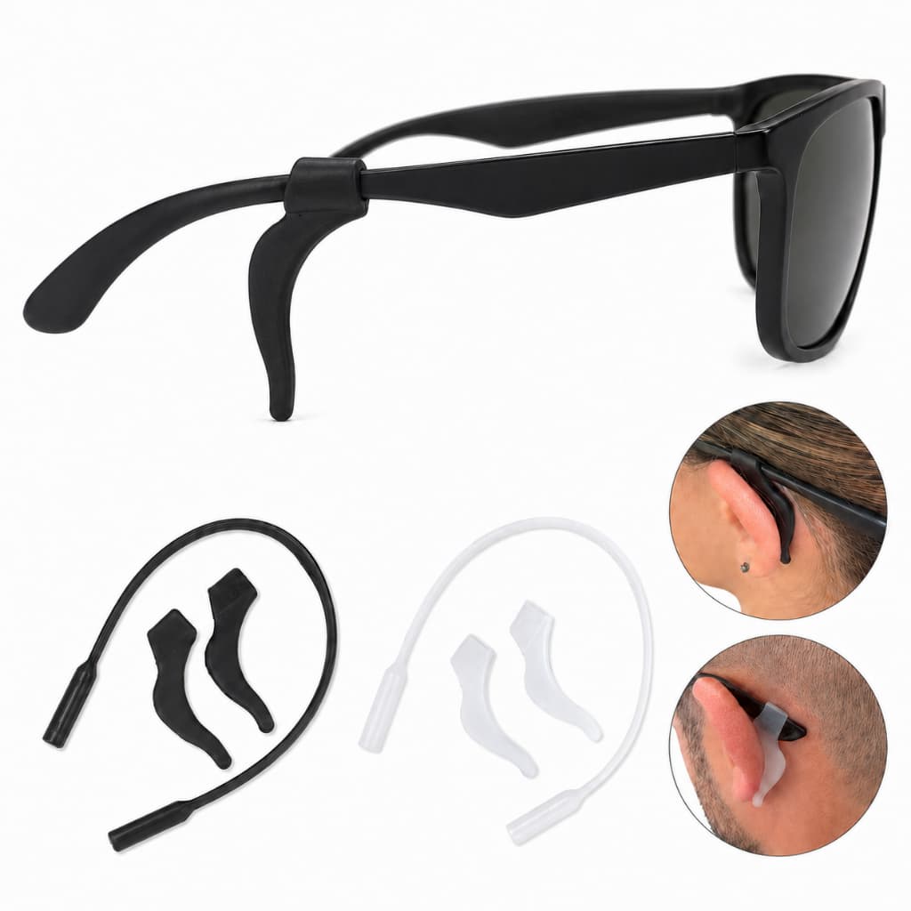 Par Gancho Silicone para Óculos Anti Queda com Cordinha e Caixinha Suporte Ajustável Discreto Confortável para Esporte
