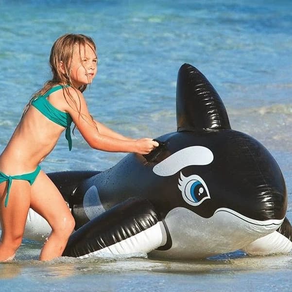 Boia Baleia Inflável Infantil Para Piscina Praia Divertida PVC Resistente Não Fura 2.20m X 1.20m